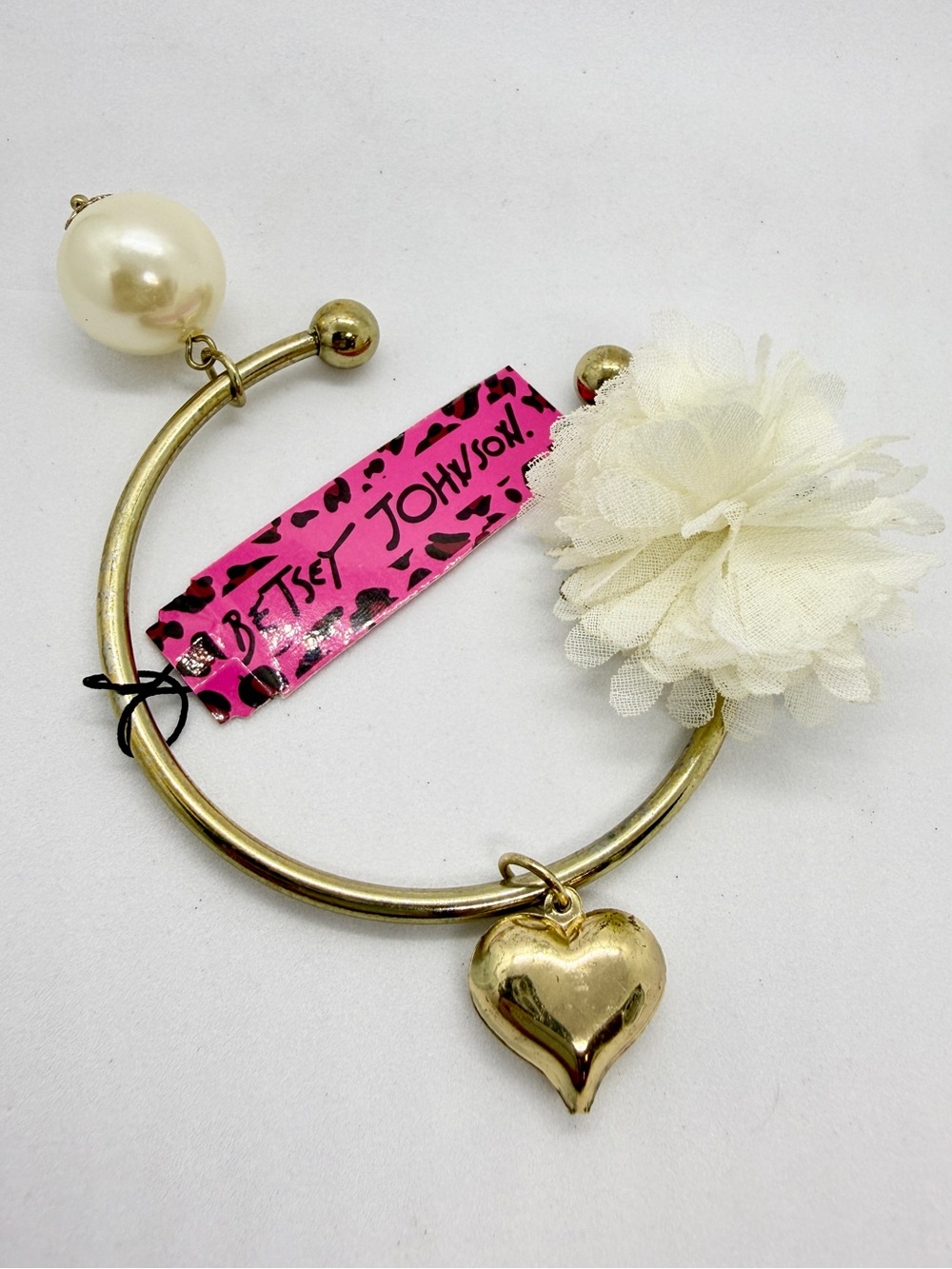 Betsey Johnson cuff charm bracelet pearl gold tone coquette feminine NWT